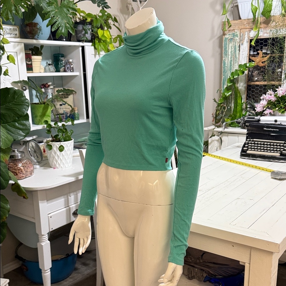 Levi's Teal ripped turtleneck Top
